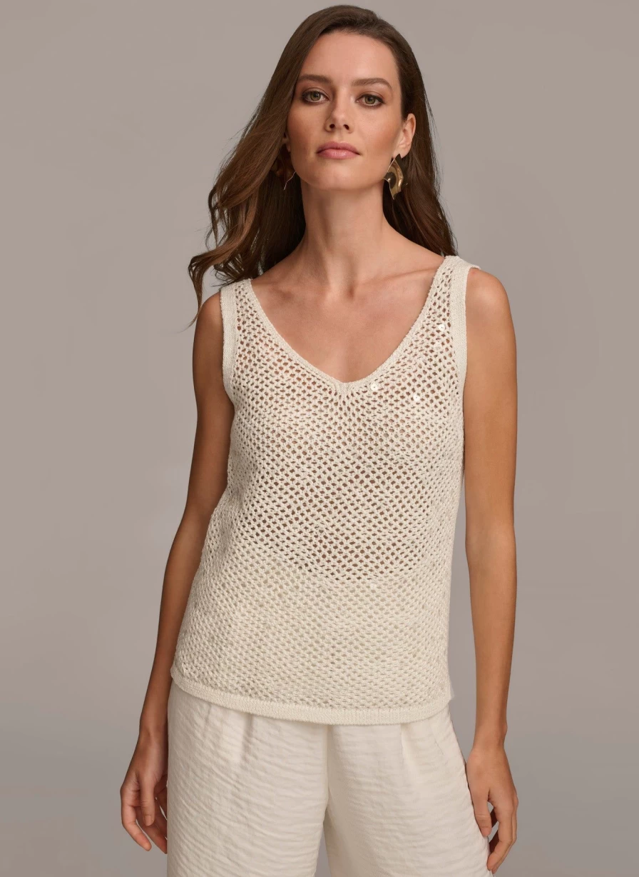 Donna Karan Women's Sequin Embellished Tank Top for Elegant Glamour