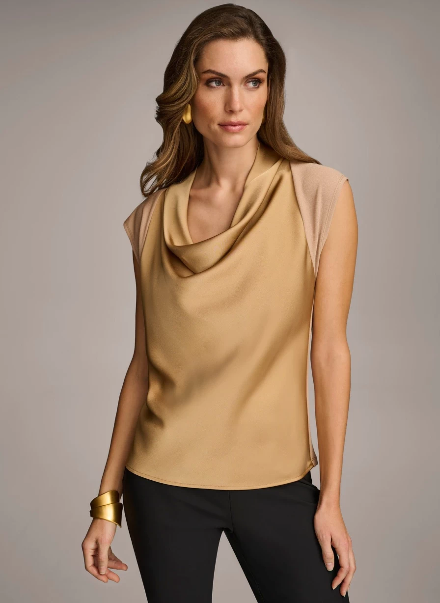 Donna Karan Women's Sleeveless Cowl Neck Blouse - Elegant Casual Top for Women