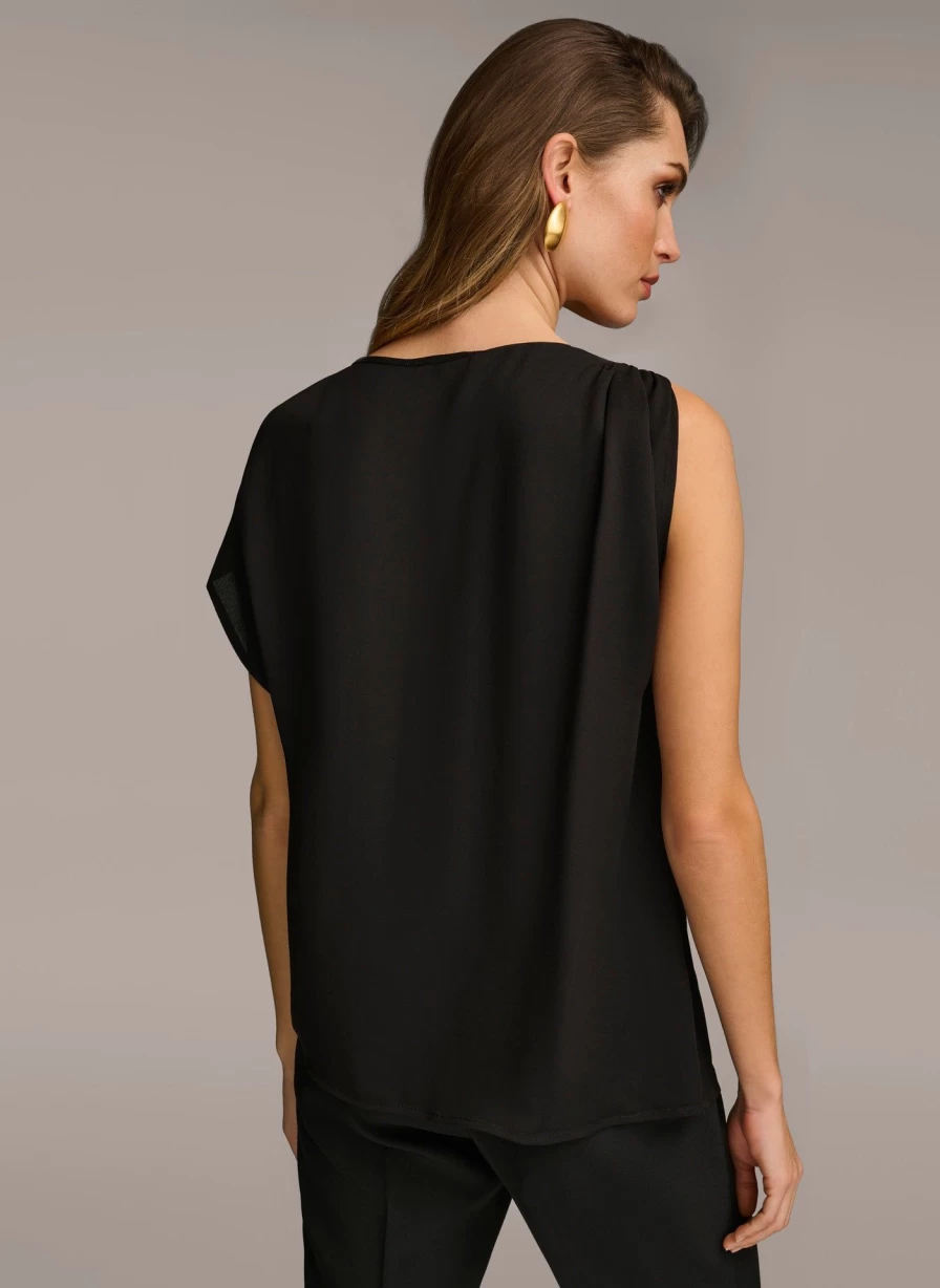 Donna Karan Women's Gathered Shoulder Top with Hardware Details