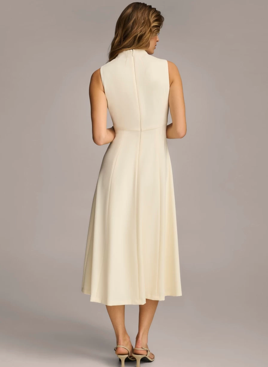 Donna Karan Women's Mock Neck Midi Dress - Elegant Long Sleeve Turtleneck Style