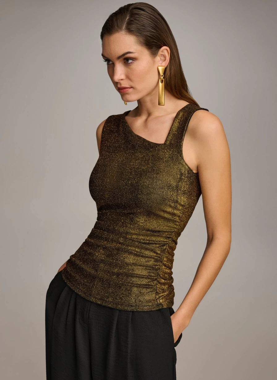 Donna Karan Women's Metallic Tank Top - Sleek Shiny Blouse for Casual Wear
