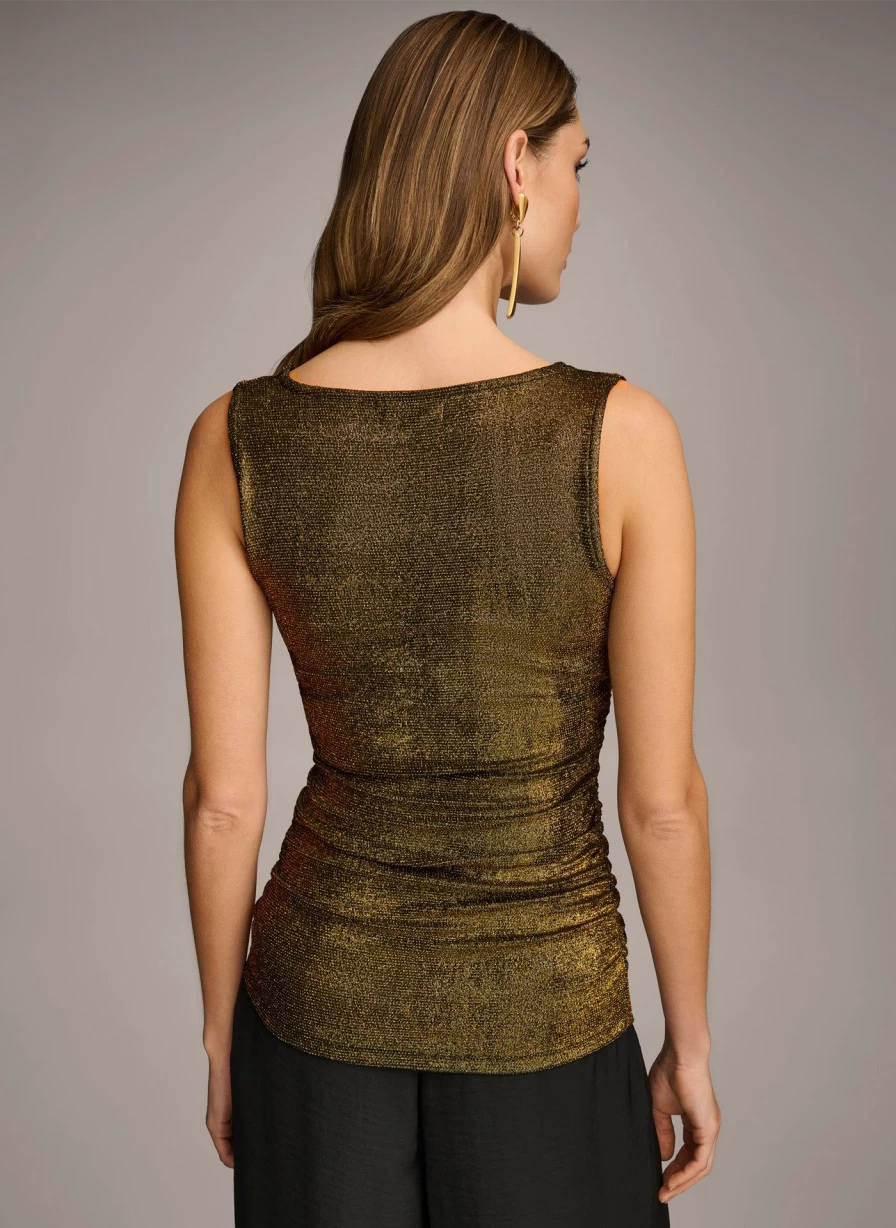 Donna Karan Women's Metallic Tank Top - Sleek Shiny Blouse for Casual Wear