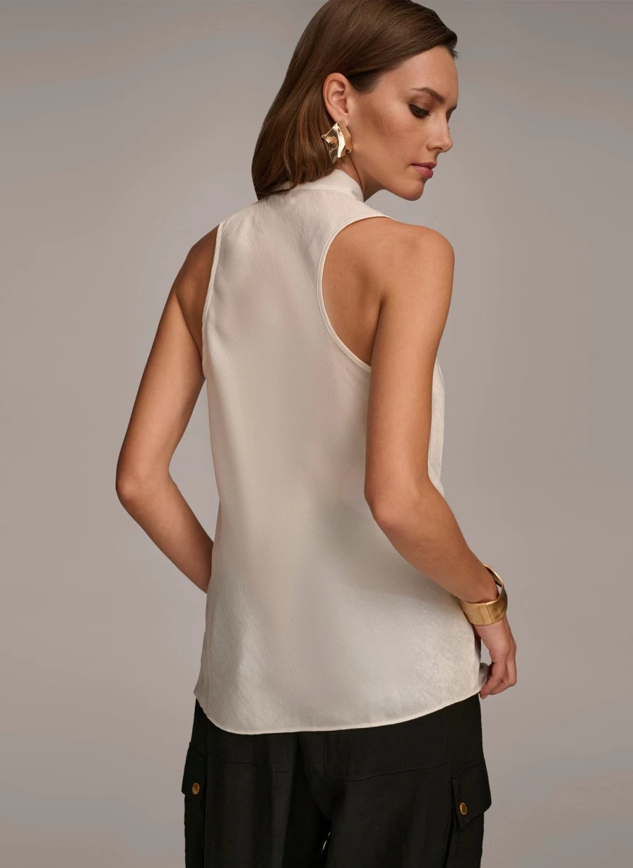 Donna Karan Women's Sleeveless Drape Neck Blouse Elegant Casual Top