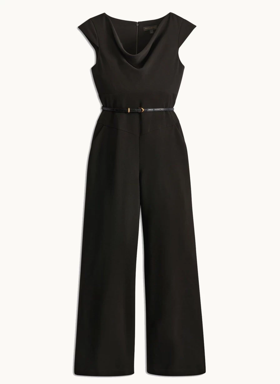 Donna Karan Women's Belted Jumpsuit with Pockets - Stylish & Functional One-Piece Outfit