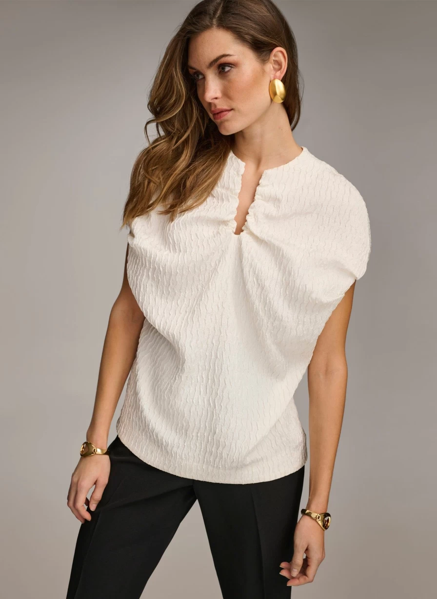 Donna Karan Women's Textured Top Elegant Knit Blouse Stylish Casual Wear