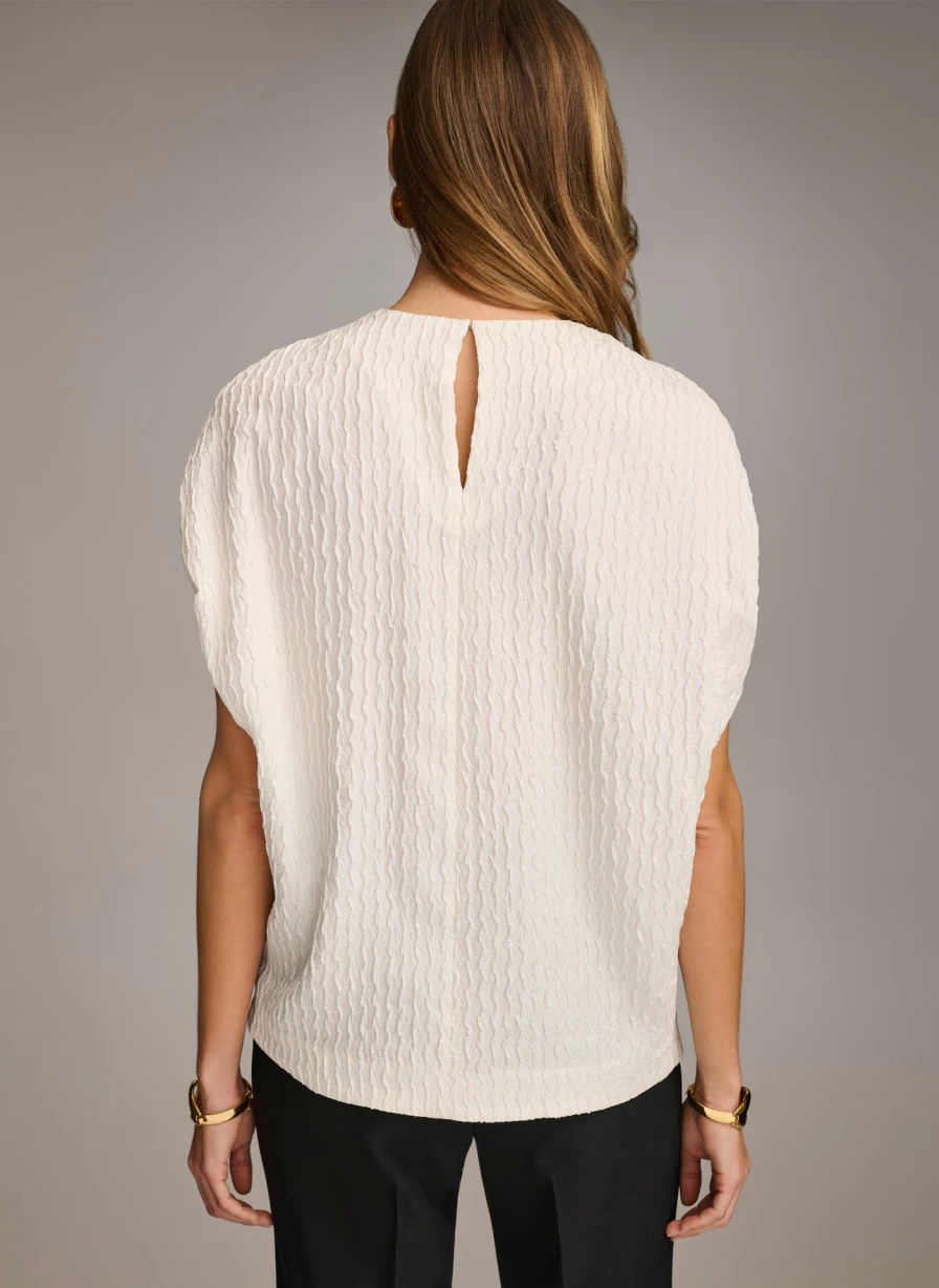 Donna Karan Women's Textured Top Elegant Knit Blouse Stylish Casual Wear
