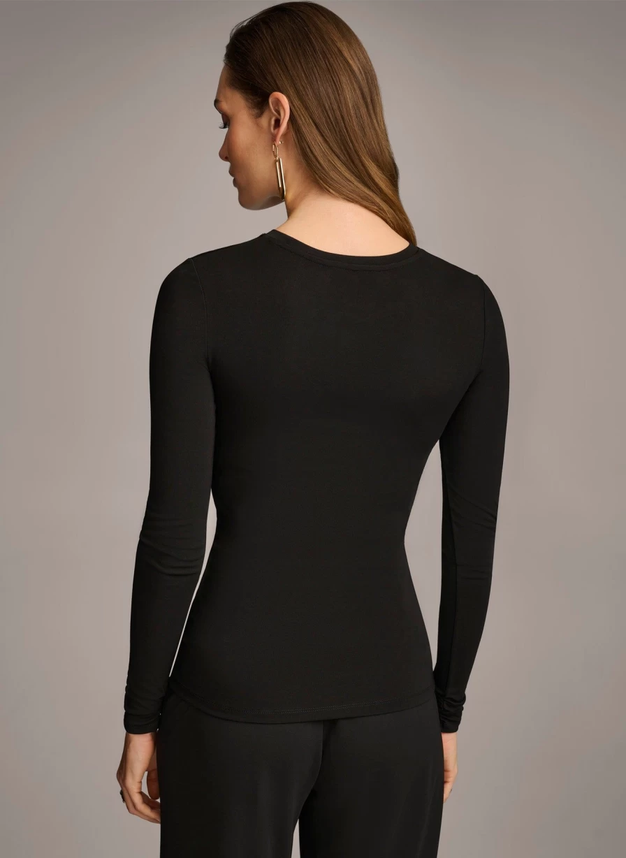 Donna Karan Women's Ruched Detail Top Elegant Blouse Stylish Fashion Apparel