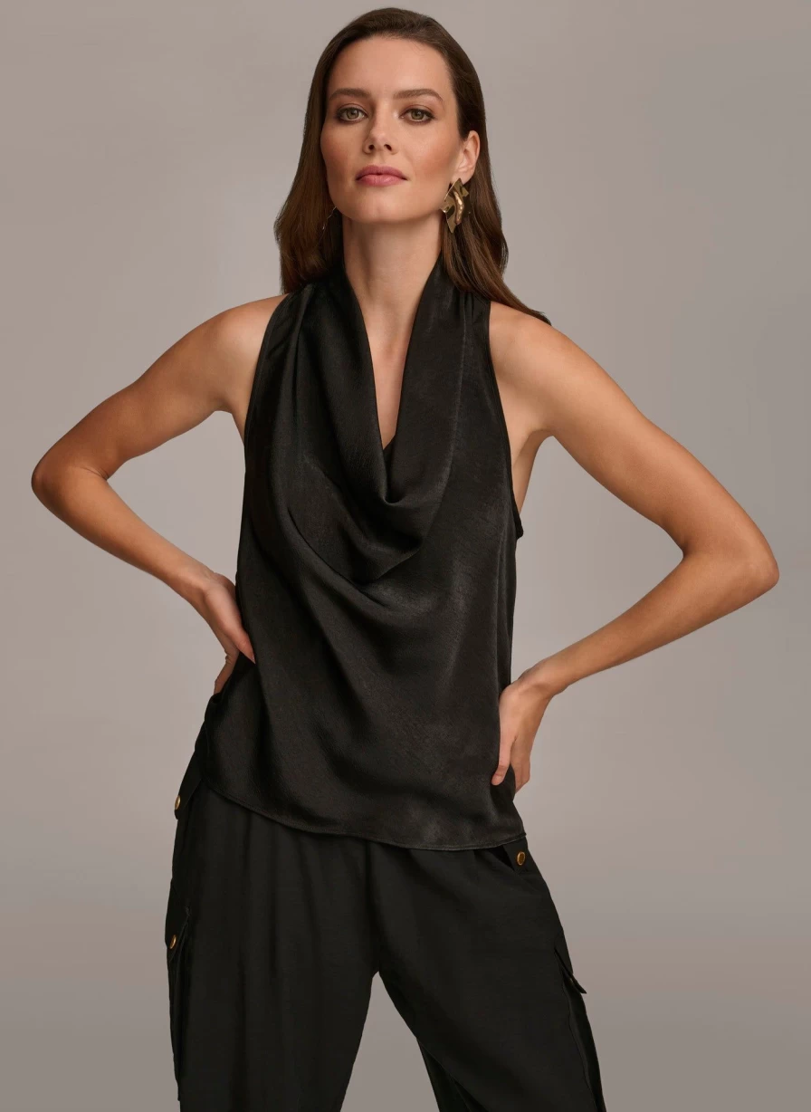 Donna Karan Women's Sleeveless Drape Neck Blouse - Elegant Casual Top for Women