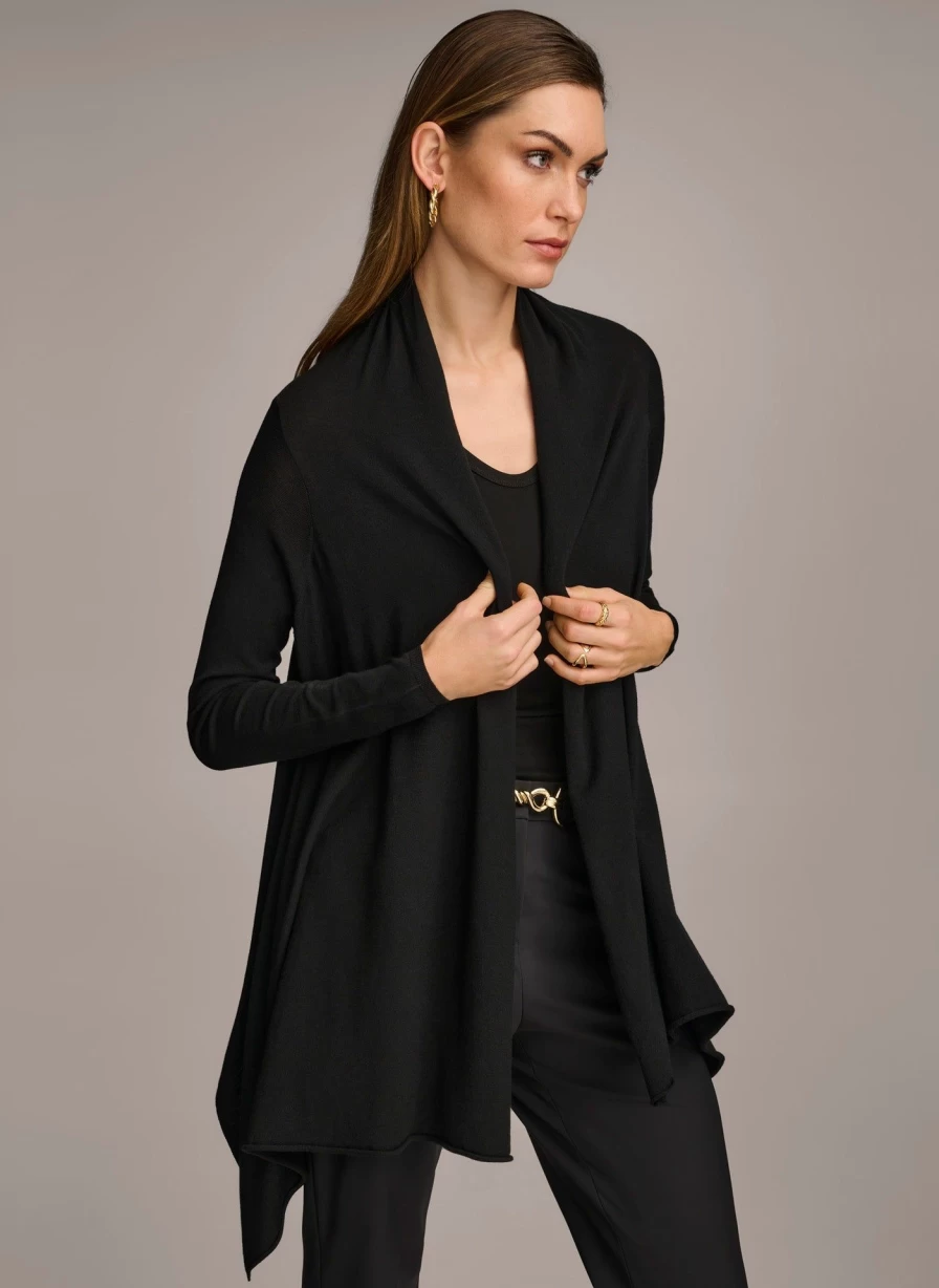 Donna Karan Women's Long Sleeve Drape Cardigan - Elegant Knit Sweater for Women