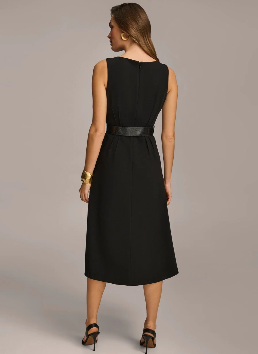 Donna Karan Women's Belted Midi Dress - Elegant Waist-Defining Knee-Length Dress