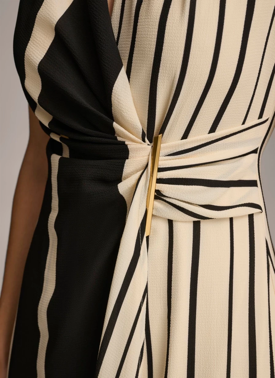 Donna Karan Women's V-Neck Striped Midi Dress
