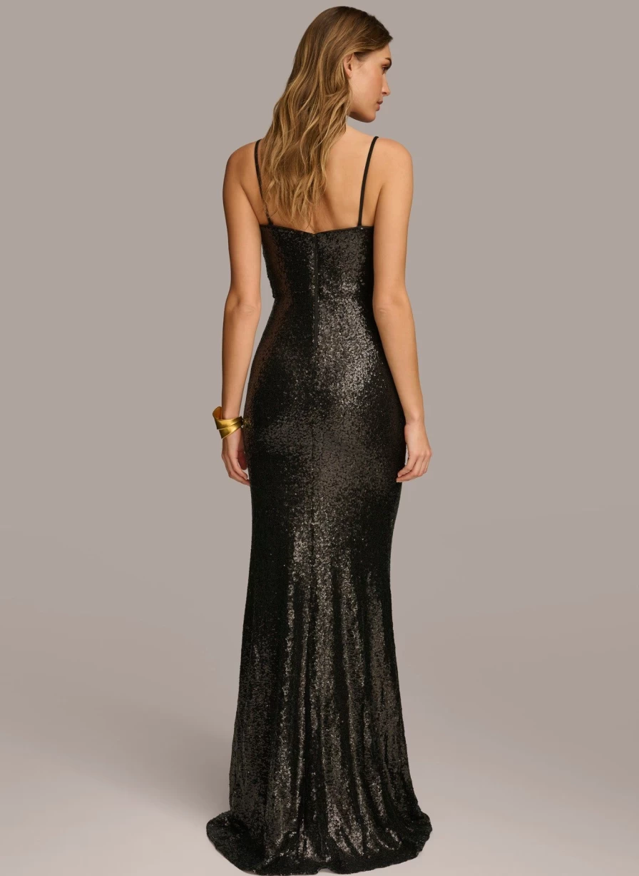 Donna Karan Women's Sequin Sleeveless Evening Gown for Special Occasions