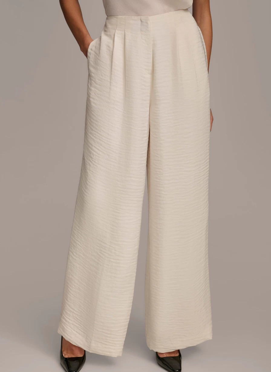 Donna Karan Women's Pleated Wide Leg Pants - Elegant High-Waisted Trousers for Casual & Office Wear