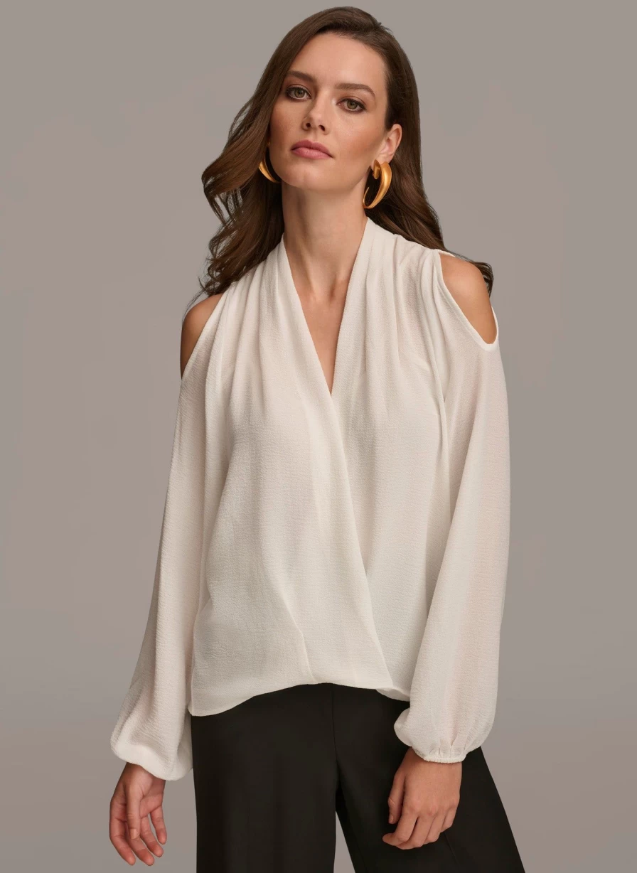Donna Karan Women's Cold Shoulder Blouse - Elegant Off-Shoulder Top for Fashionable Outfits