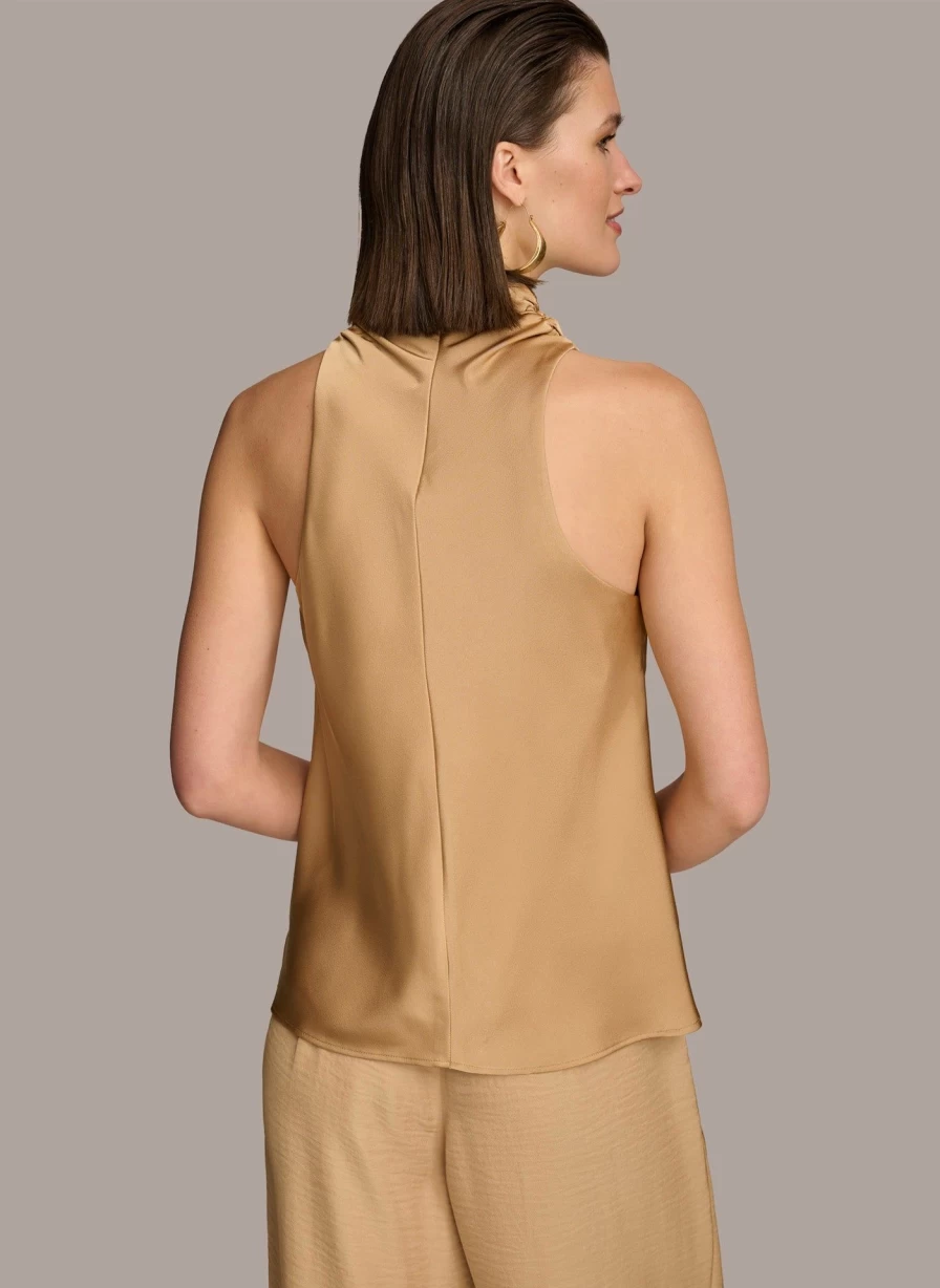 Donna Karan Women's High Drape Neck Top - Elegant Sleeveless Blouse for Women