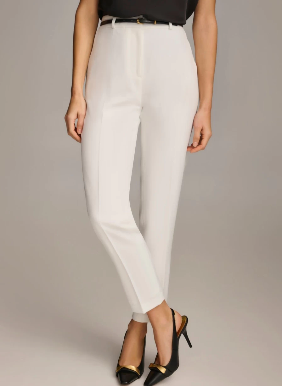 Donna Karan Women's Straight Leg Pants with Belt - Classic Tailored Trousers for Elegant Style