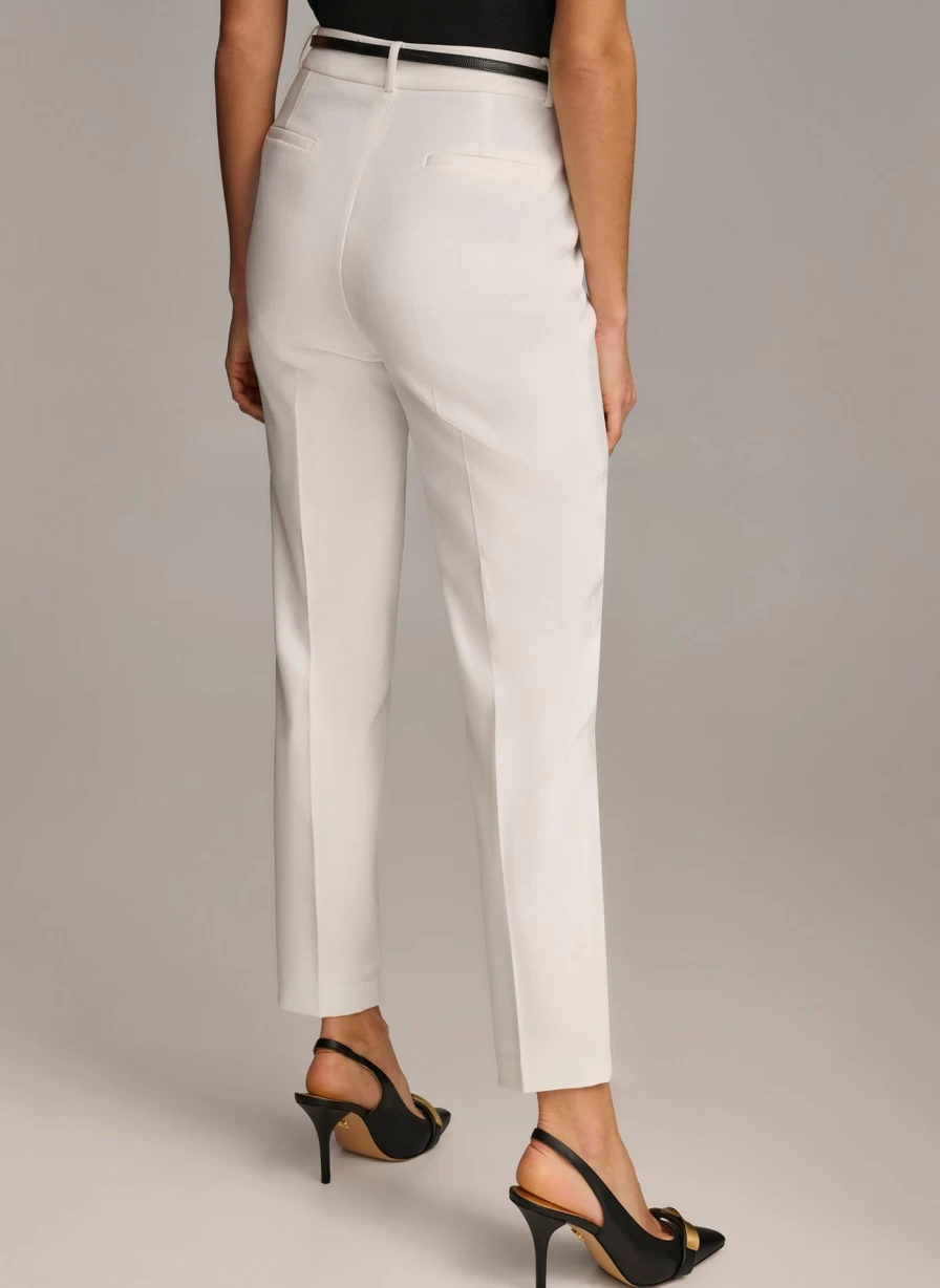 Donna Karan Women's Straight Leg Pants with Belt - Classic Tailored Trousers for Elegant Style