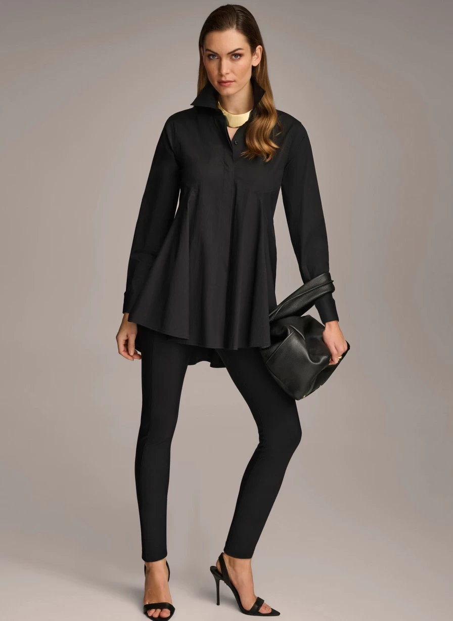 Donna Karan Women's Long Sleeve A-Line Tunic Top Elegant Casual Blouse