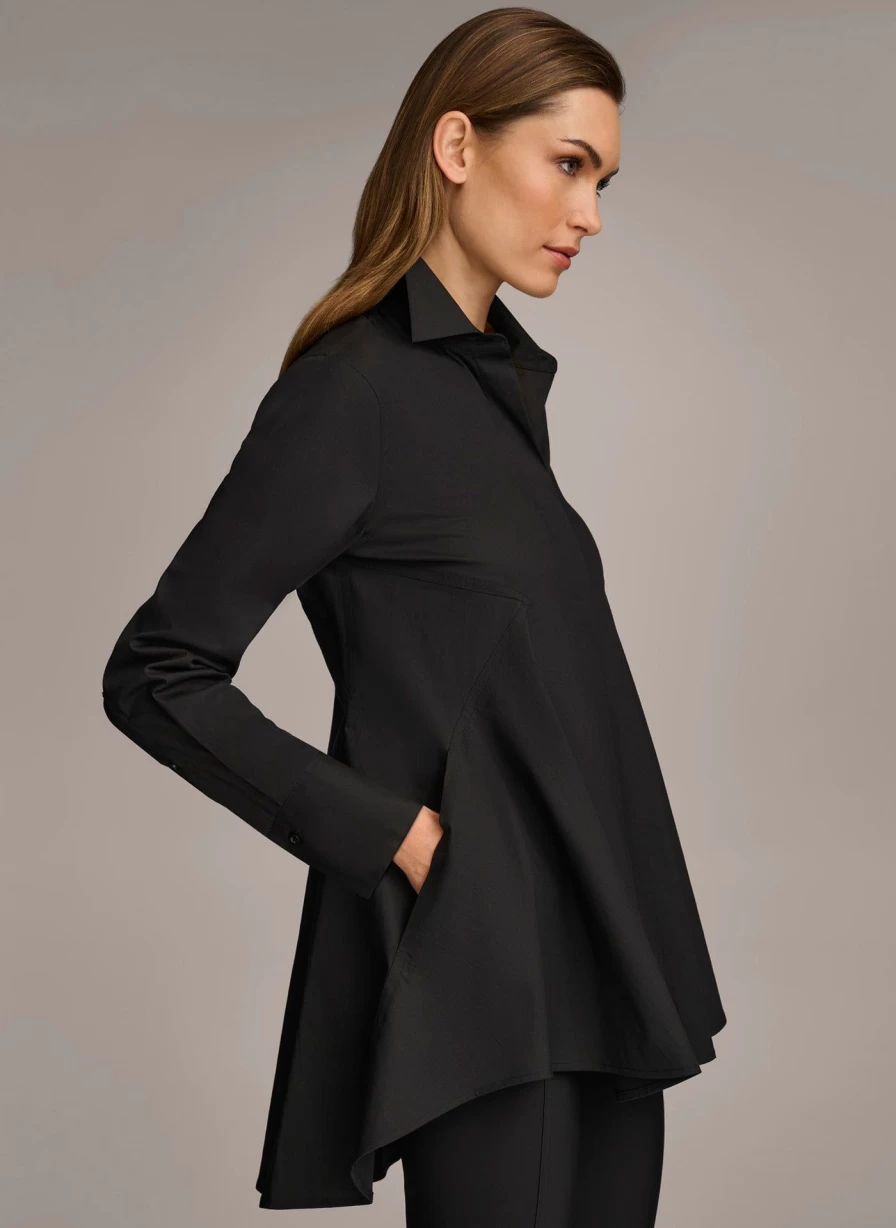 Donna Karan Women's Long Sleeve A-Line Tunic Top Elegant Casual Blouse