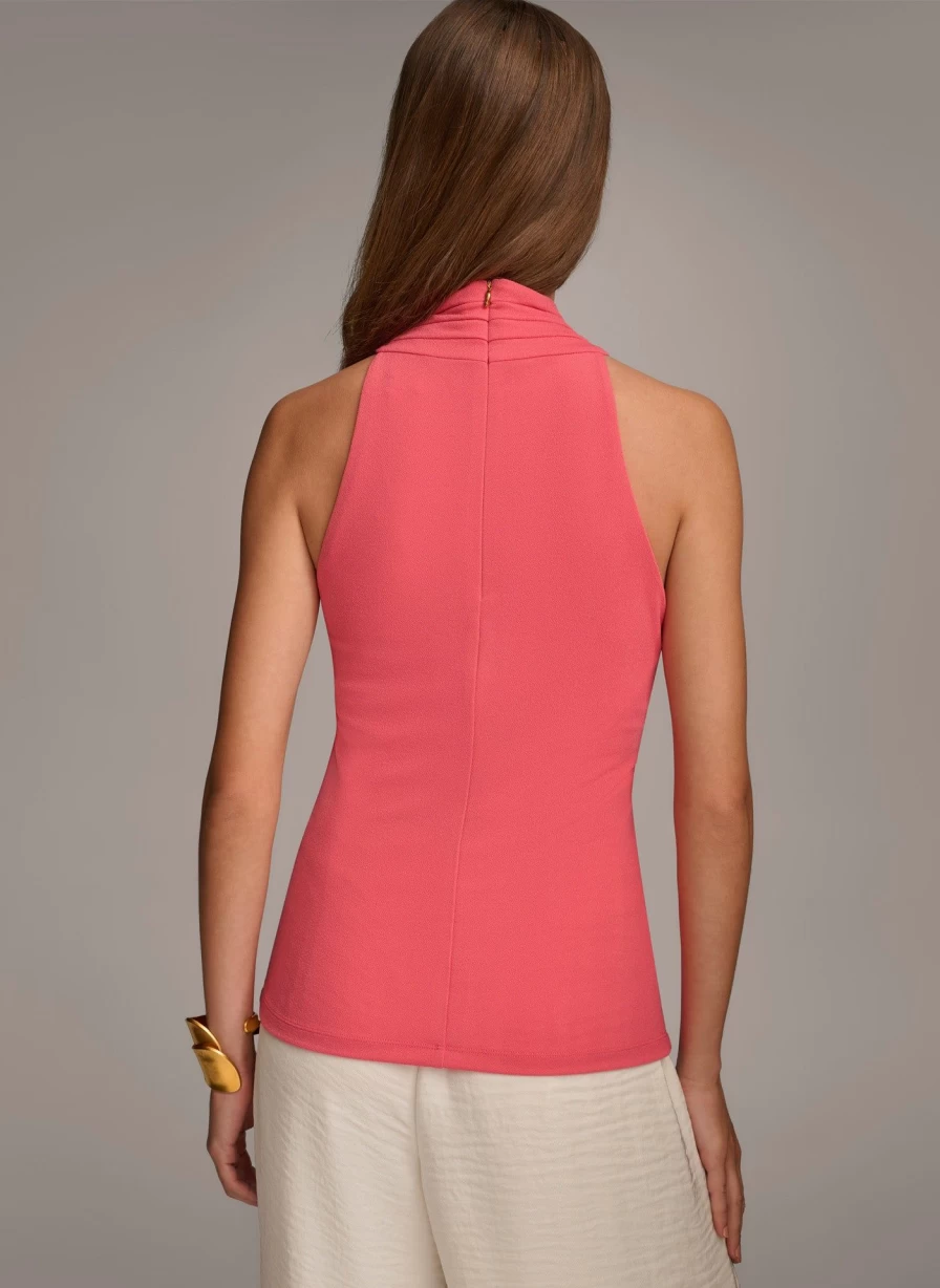 Donna Karan Women's Halter Neck Hardware Top - Stylish Metal Detail Blouse for Fashionable Outfits