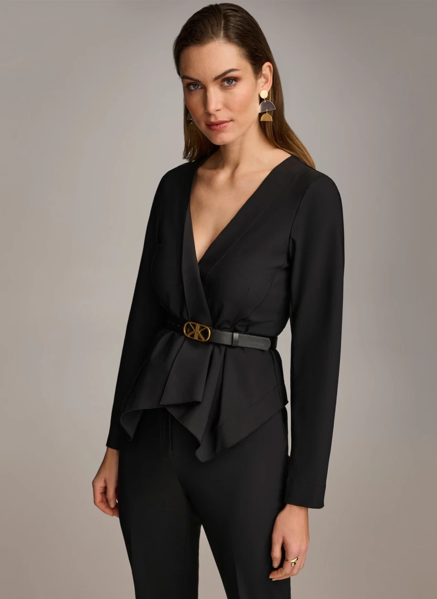 Donna Karan Women's Wrap Jacket with Belt - Elegant Long Sleeve Coat for Stylish Outfits