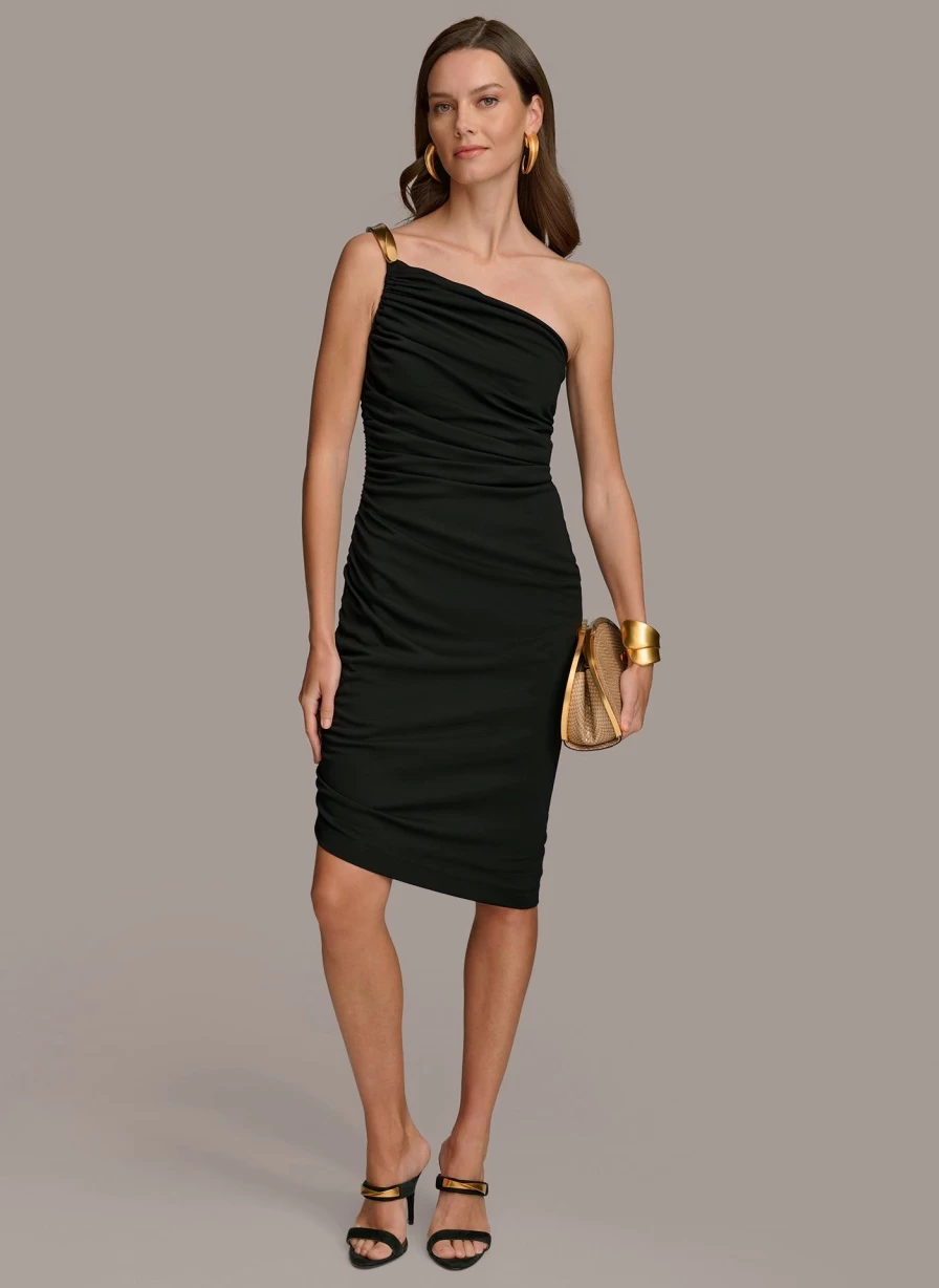 Donna Karan Women's One Shoulder Ruched Bodycon Dress - Elegant Evening Gown for Special Occasions
