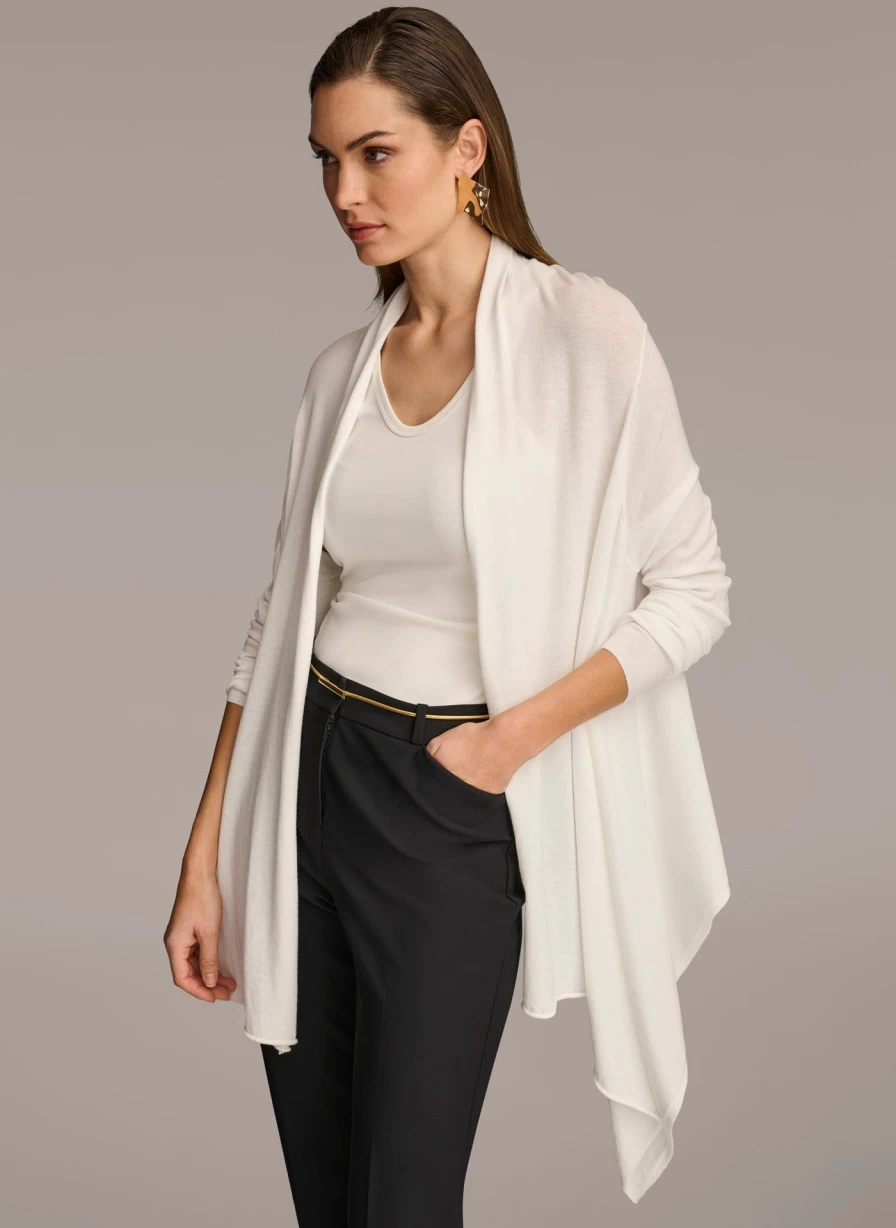Donna Karan Women's Long Sleeve Drape Cardigan - Elegant Knit Wrap Sweater