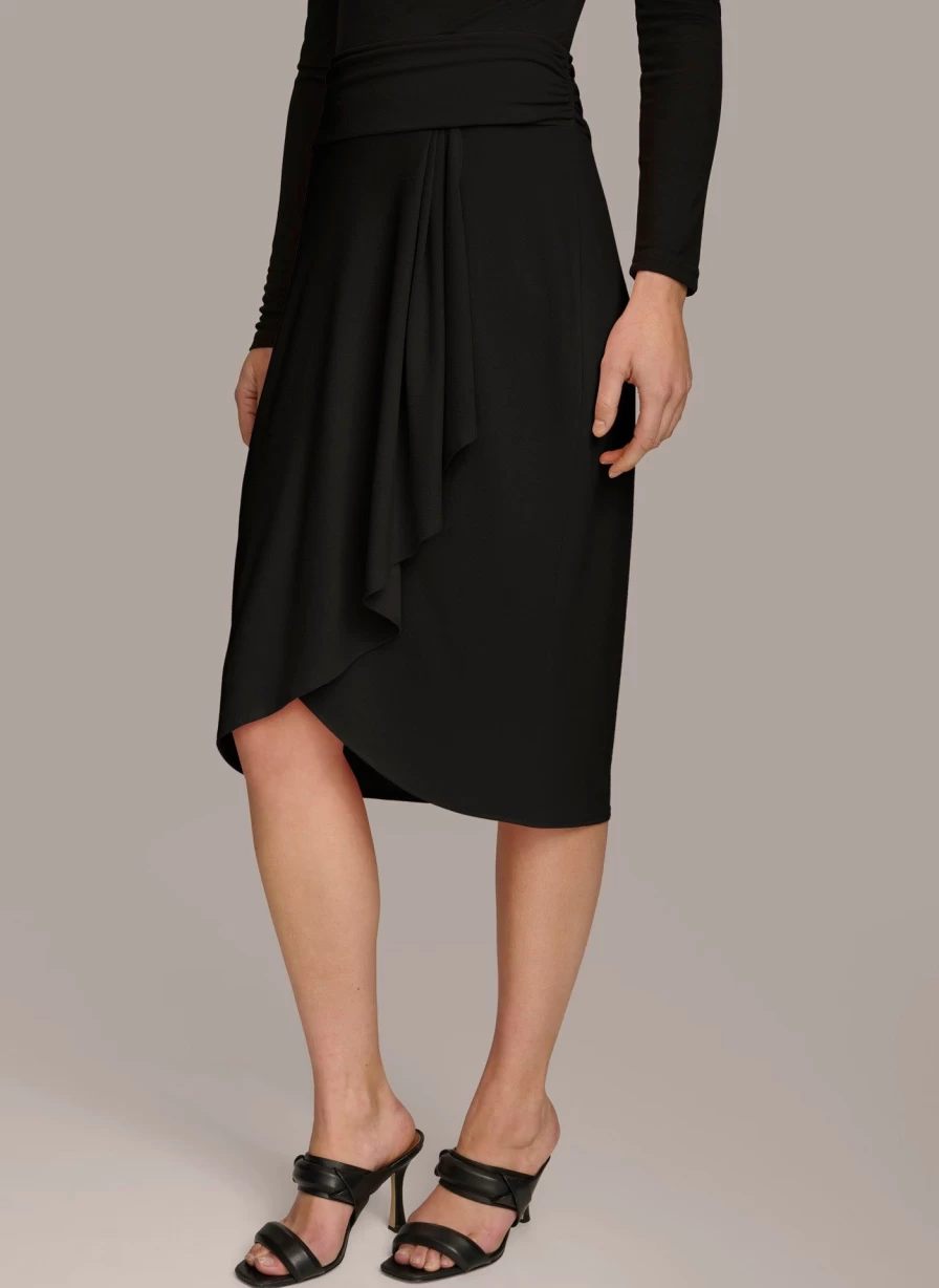 Donna Karan Women's Ruched Skirt - Elegant Stretch Fit High Waist Bodycon Style for Casual & Evening Wear