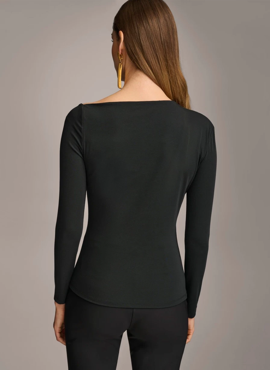 Donna Karan Women's Asymmetrical Neckline Fitted Top - Slim Fit Stylish Blouse for Women