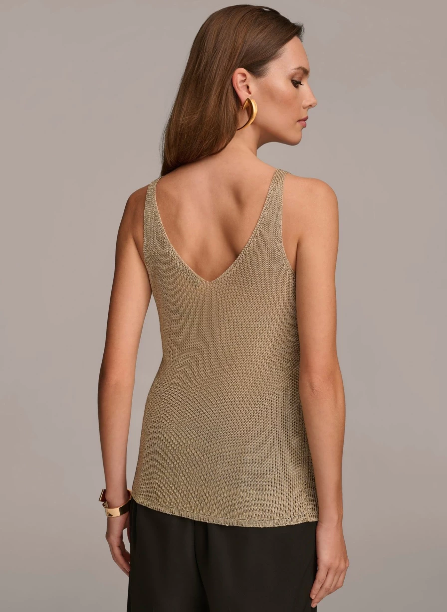 Donna Karan Women's Metallic Tank Top - Shiny Fashionable Blouse for Elegant Style