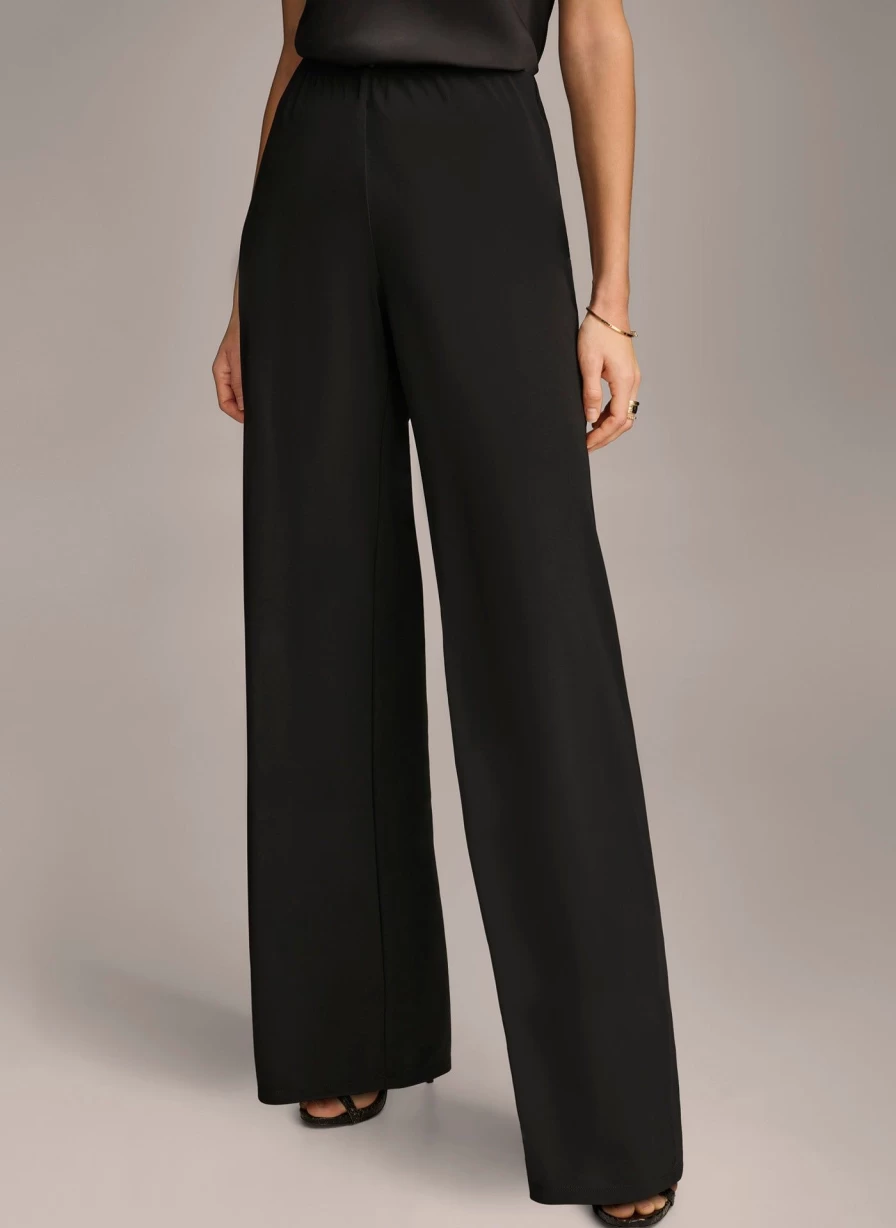 Donna Karan Women's Wide Leg Flat Front Pants - Comfortable High-Waisted Trousers for Elegant Style