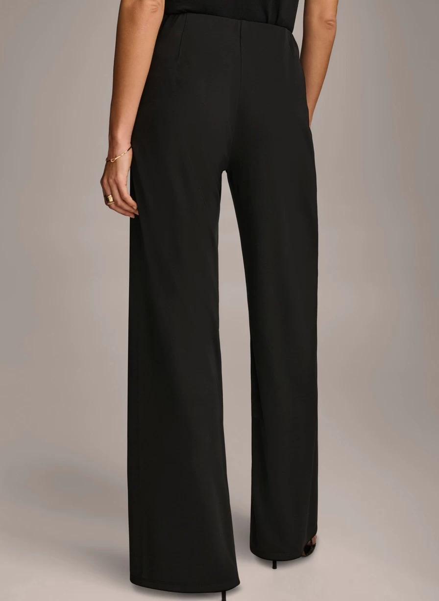 Donna Karan Women's Wide Leg Flat Front Pants - Comfortable High-Waisted Trousers for Elegant Style