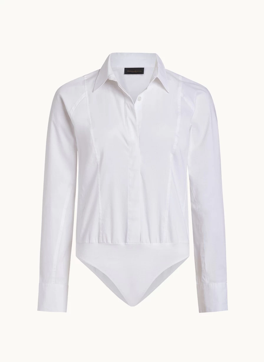 Donna Karan Women's Button-Up Bodysuit - Elegant Stretch Knit Top for Stylish Outfits