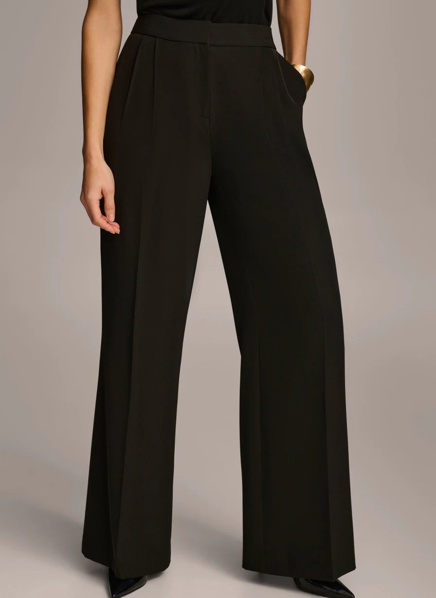 Donna Karan Women's Wide Leg Pants - Comfortable High-Waisted Flowy Trousers for Elegant Style