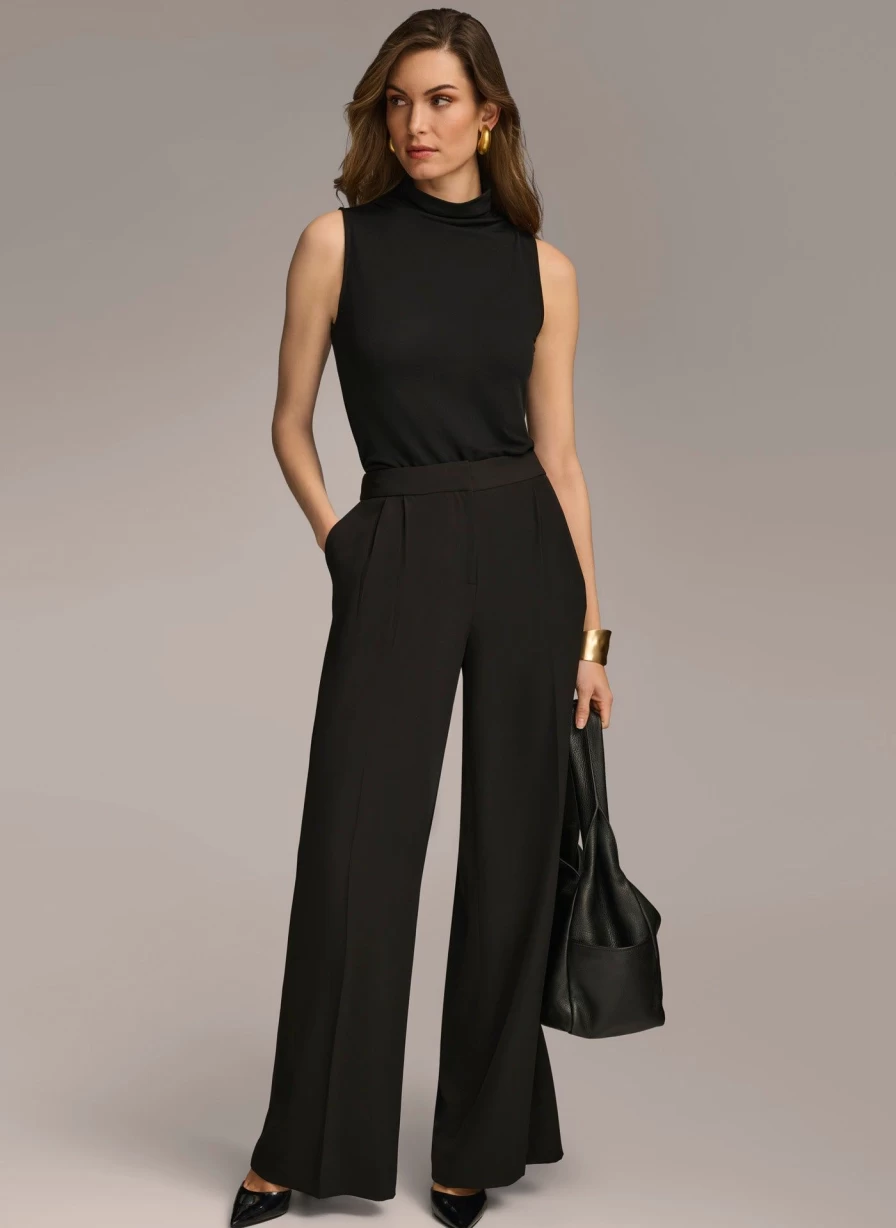 Donna Karan Women's Wide Leg Pants - Comfortable High-Waisted Flowy Trousers for Elegant Style