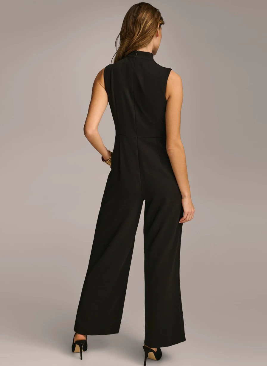 Donna Karan Women's Mock Neck Jumpsuit with Pockets - Elegant One-Piece Outfit