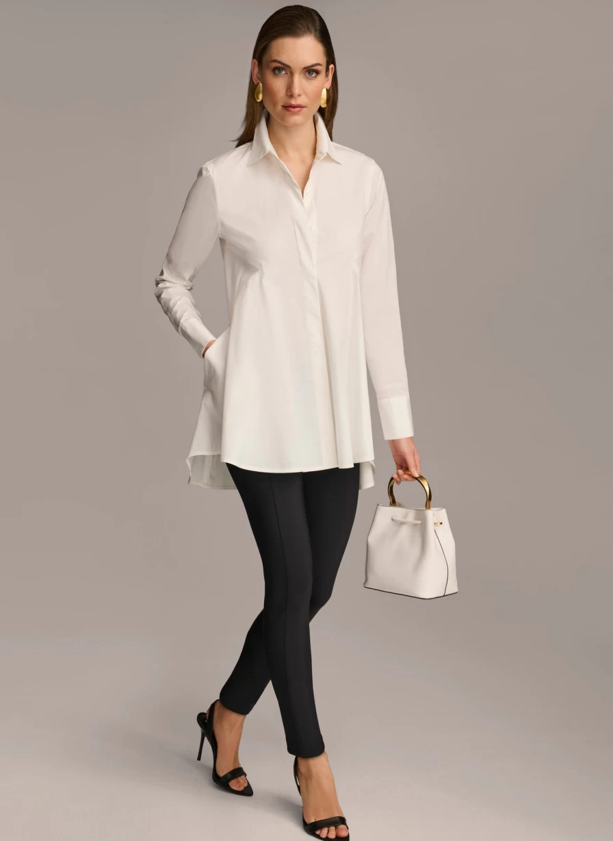 Donna Karan Women's Long Sleeve A-Line Tunic Top Elegant Casual Blouse