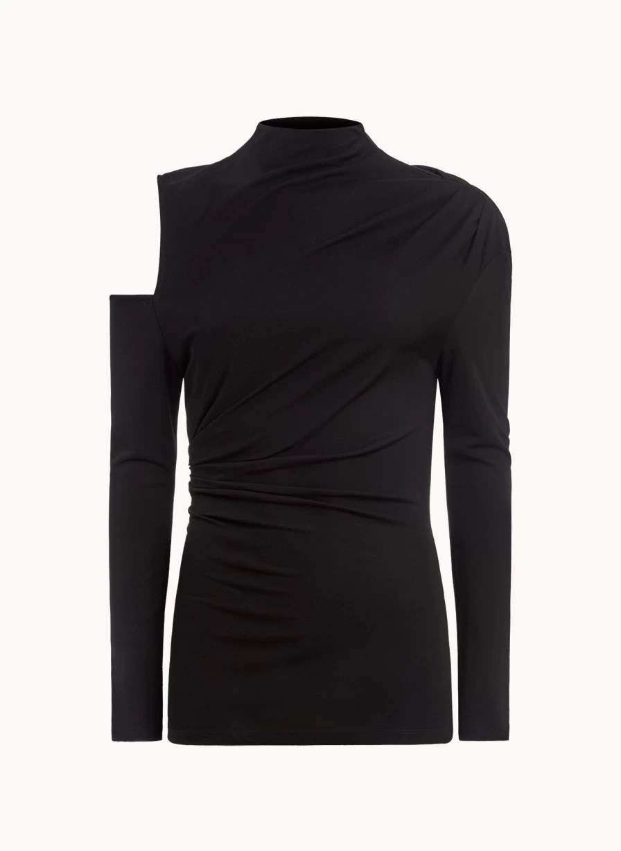 Donna Karan Women's Mock Neck Cold Shoulder Top Stylish Sleeve Design