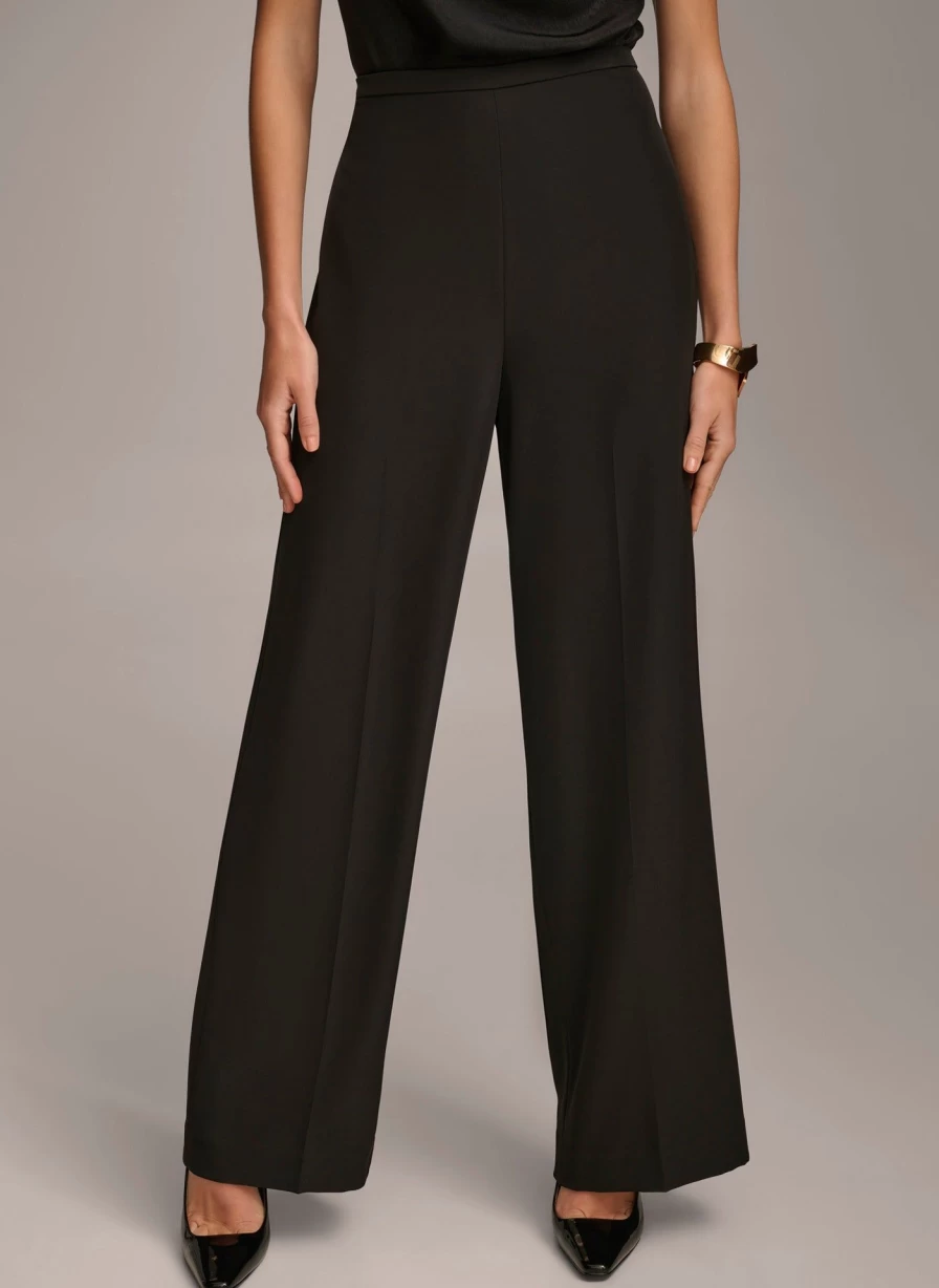 Donna Karan Women's Wide Leg High Waisted Pants - Elegant Comfort Fit Trousers