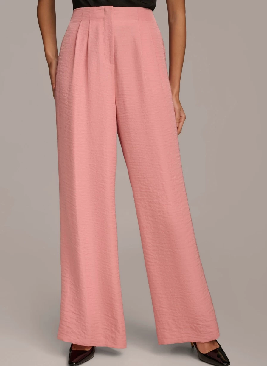 Donna Karan Women's Pleated Wide Leg Pants - Elegant High-Waisted Trousers for Chic Style