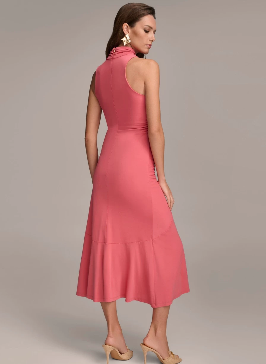 Donna Karan Women's Mock Neck Wrap Dress - Elegant Sleeveless Bodycon Style for Chic Outfits