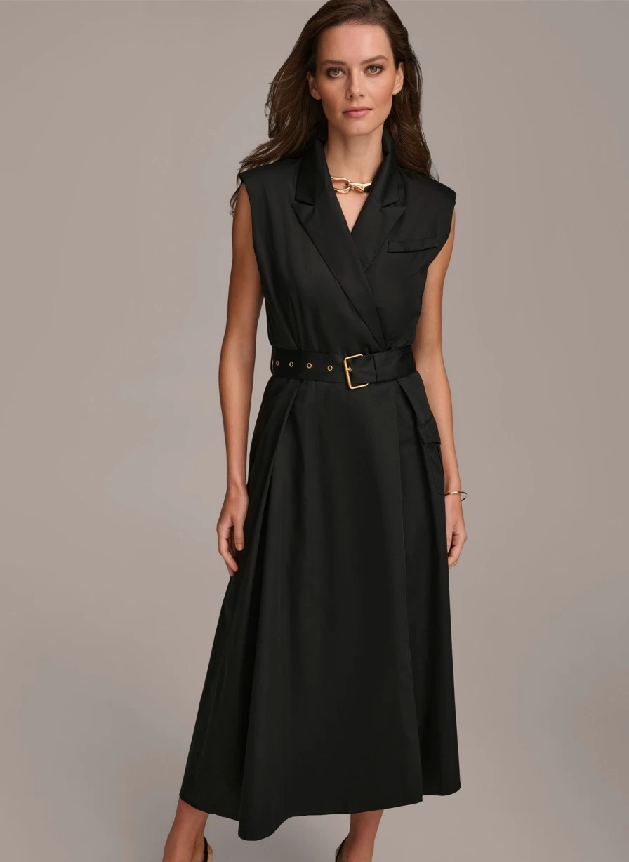 Donna Karan Women's Belted Asymmetrical Dress - Elegant Designer Dress for Women
