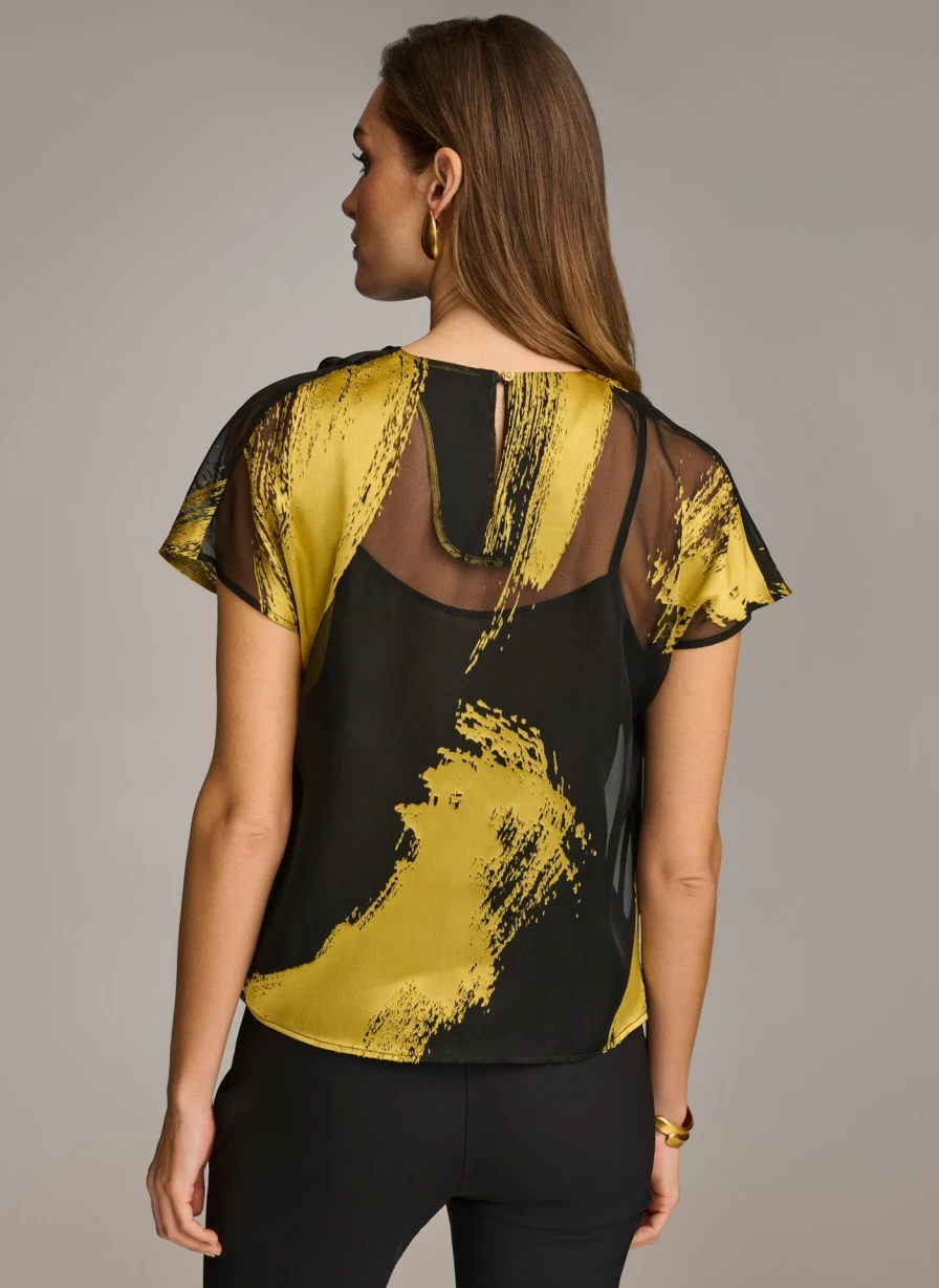 Donna Karan Women's Print Cowl Neck Blouse - Stylish Flowy Tunic Top for Casual Wear