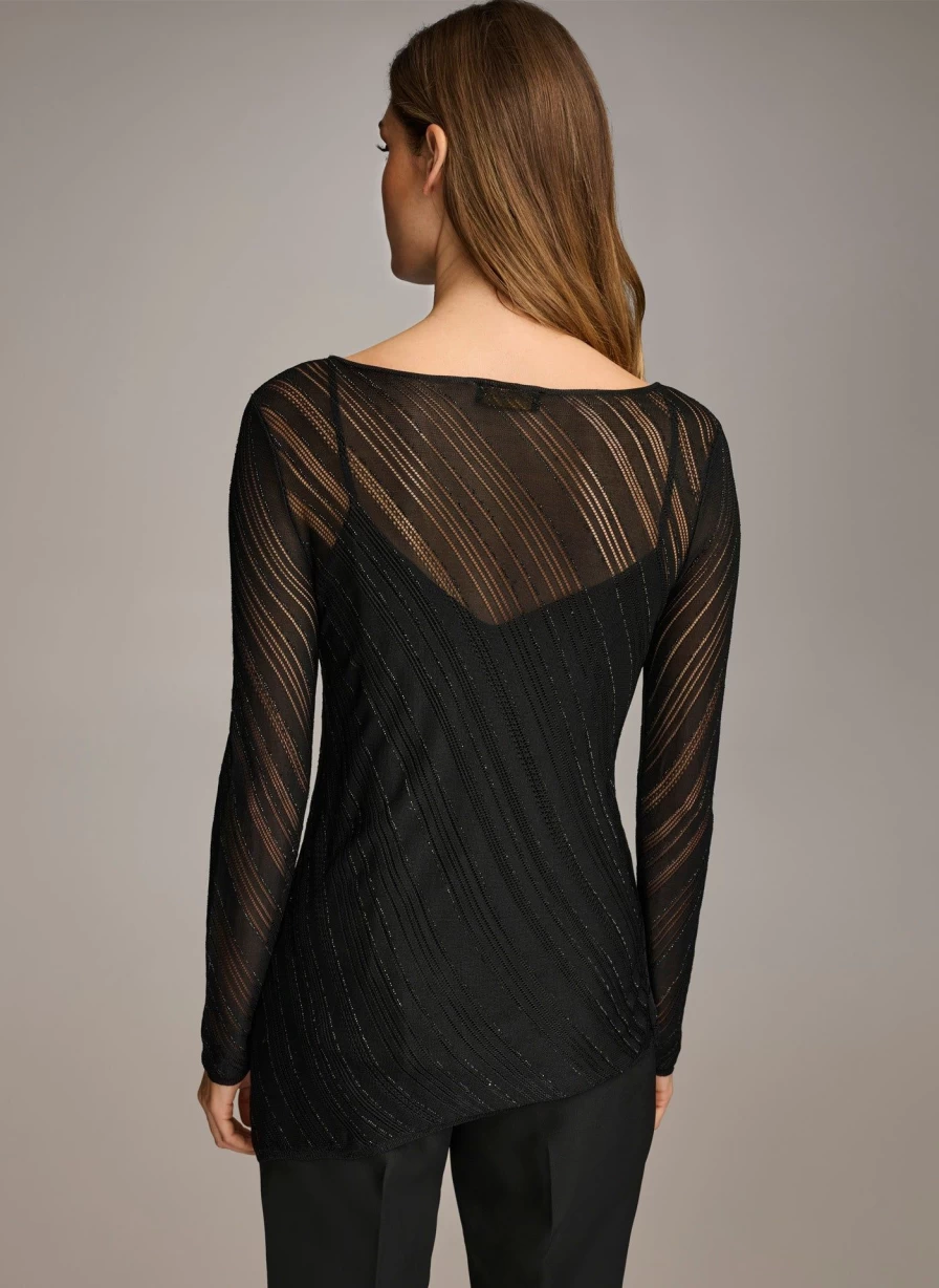 Donna Karan Women's Sheer Shimmer Top for Elegant Evening Wear
