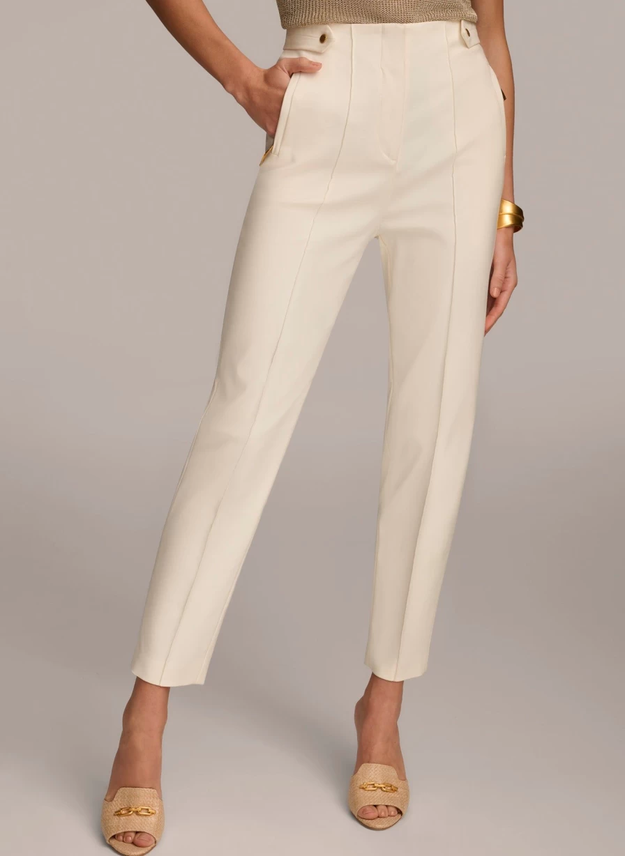 Donna Karan Women's Slim Fit Pants with Stylish Zipper Pocket Detail