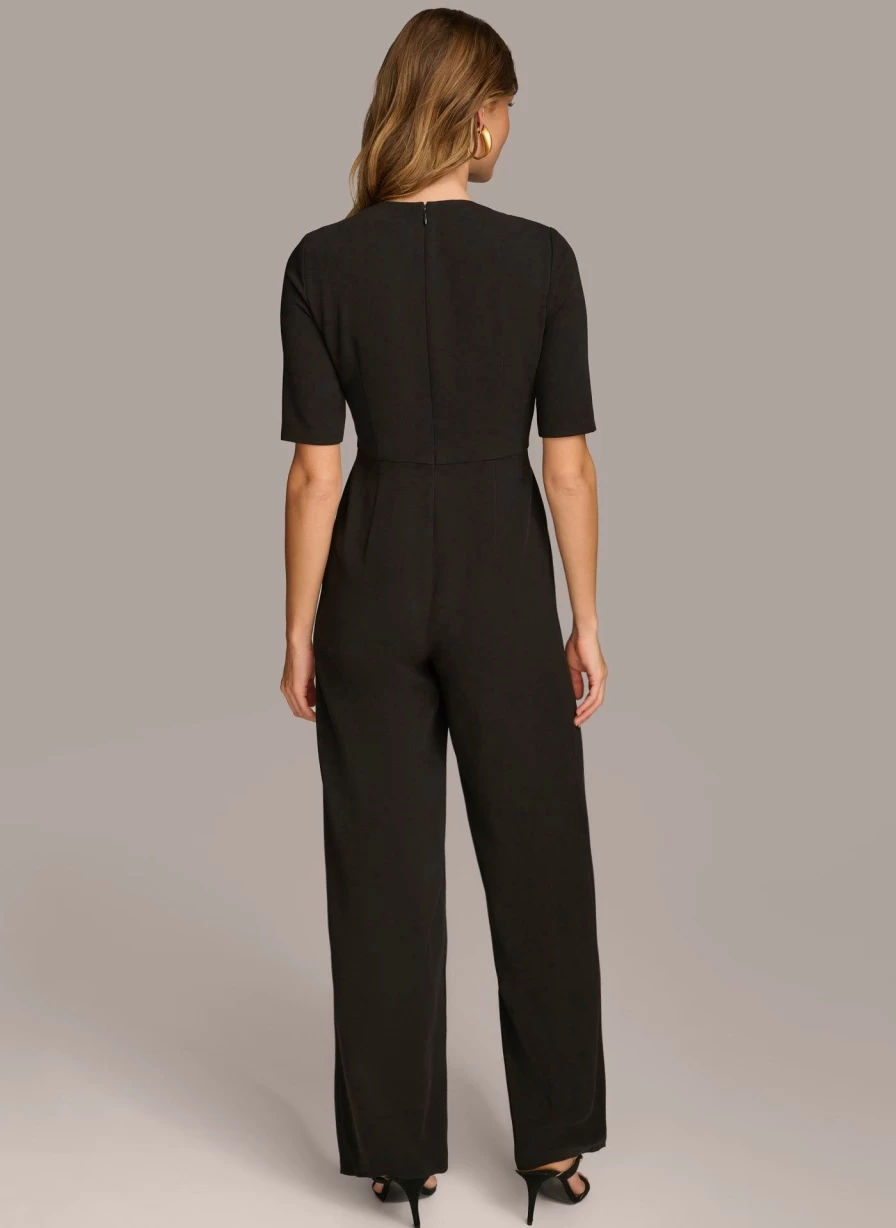Donna Karan Women's Half Sleeve Twist Neck Jumpsuit - Stylish Casual Romper for Women