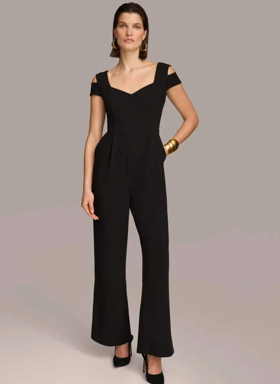 Donna Karan Women's Cold Shoulder Jumpsuit - Elegant Sleeveless Romper for Summer Fashion
