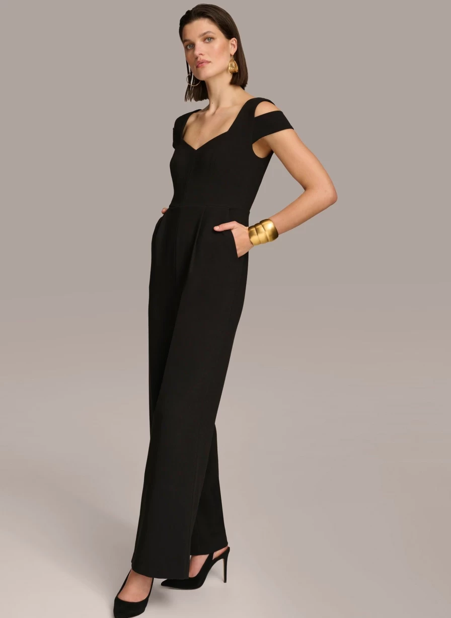 Donna Karan Women's Cold Shoulder Jumpsuit - Elegant Sleeveless Romper for Summer Fashion