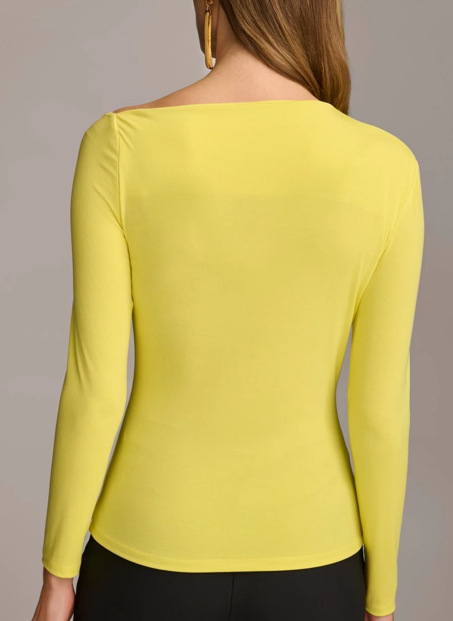 Donna Karan Women's Asymmetrical Neckline Fitted Top - Slim Fit Stylish Blouse