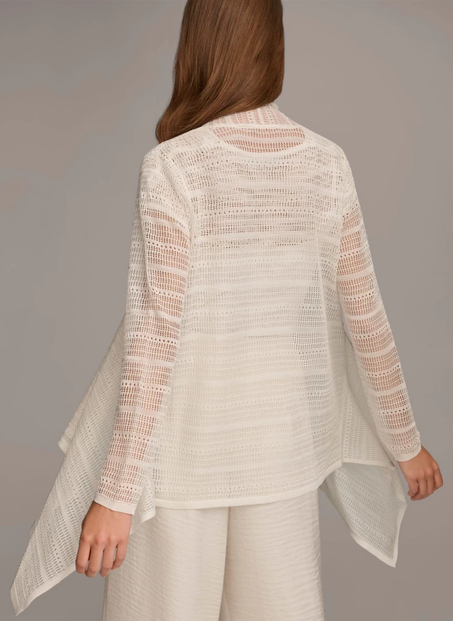 Donna Karan Women's Pointelle Stitch Drape Cardigan Sweater Knit Wrap